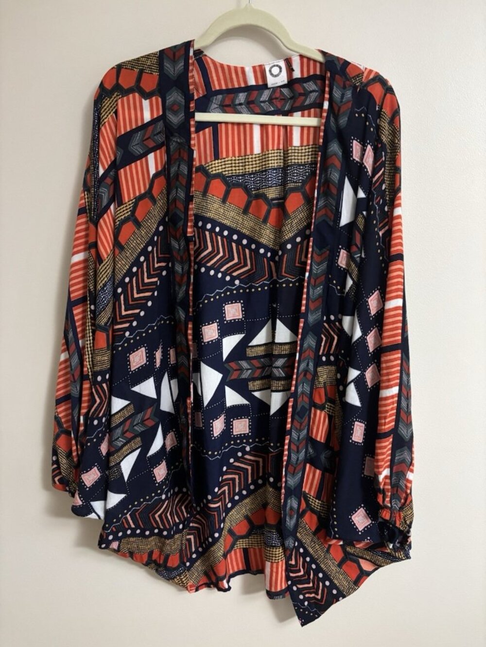 Akemi + Kin Anthropologie Open Kimono Cardigan Geometric Print Modal OS